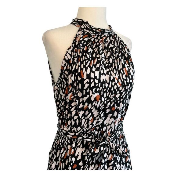 Shein Halter Mini Dress‎ Black White Orange Brush Stokes Print Ruffle Sleeveless - Picture 3 of 6
